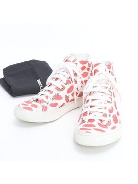 Saint Laurent YSL Paris Malibu Lip Print High Cut Sneakers Lace Up Shoes 35 Ree